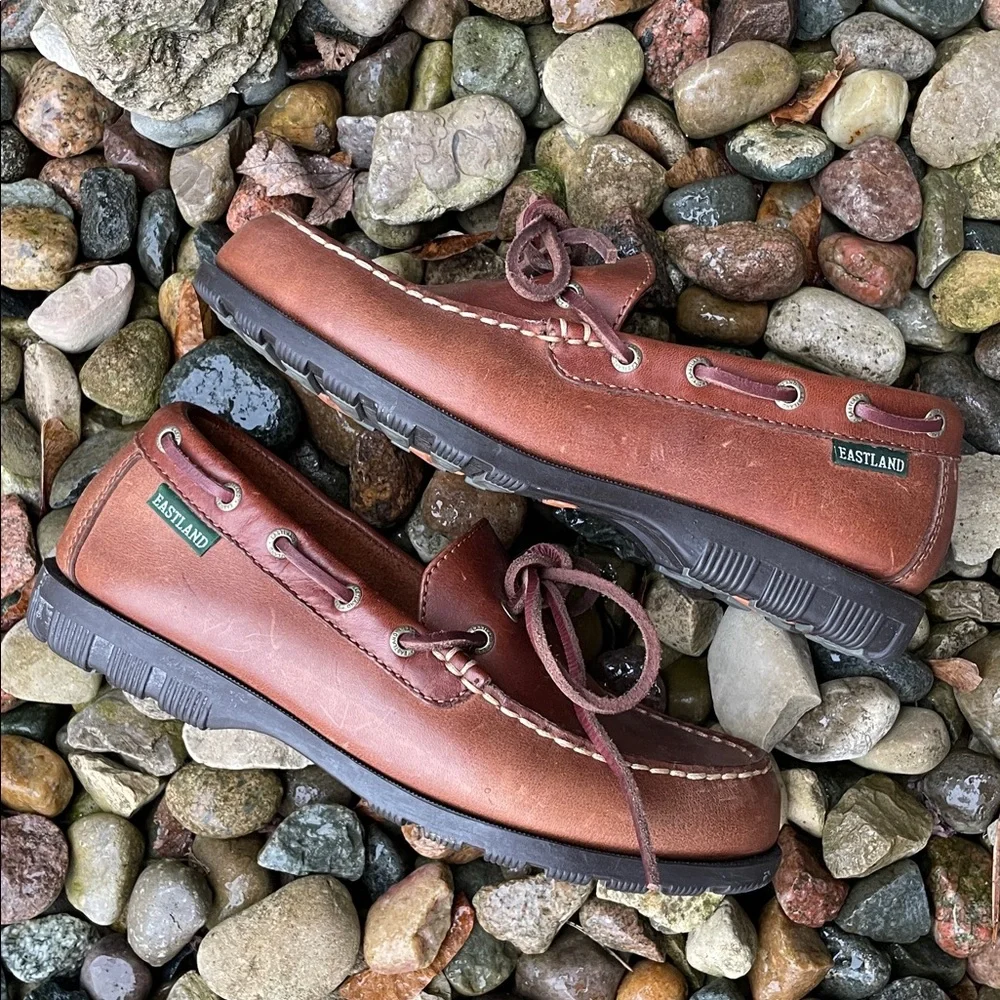 Eastland‎ Brown Leather Moc Toe Boat Shoes Loafers